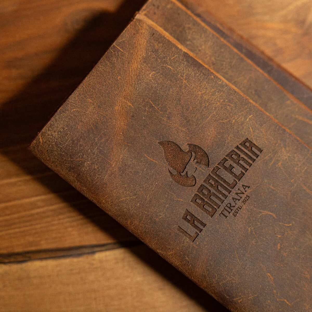 Rustic brown restaurant menu cover with bordered edge detail